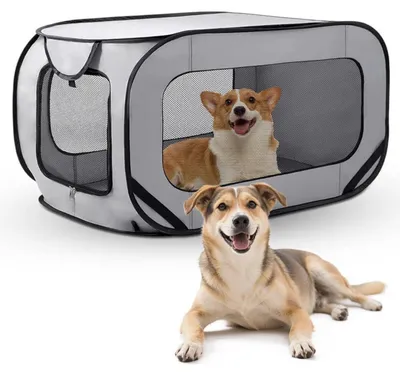 Produktbild von Hundebox faltbar Transportbox für Katze Hunde, Oxford Stoff, Doppeltüren, 94x53x53 cm, Grau