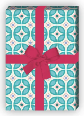Produktbild von Designer Vintage Geschenkpapier, Dekorpapier mit 70er Retro Mosaik, türkis - G8801, 32 x 48cm