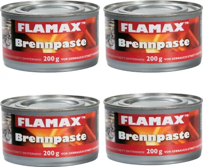Produktbild von 4 x 200 g Flamax Brennpaste Saftety Fuel Gel für Innen und Außen, Buffets, Grillen und BBQ