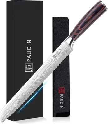 Produktbild von PAUDIN N14 Brotmesser 25 cm - Extra lang - Damastmuster - Inklusive Messerschutz