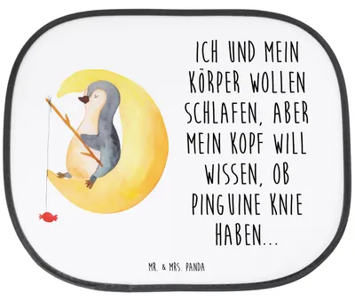 Produktbild von Mr. & Mrs. Panda Sonnenschutz Auto Pinguin Mond - Weiß - Geschenk, Angel, Neugierig, Autoscheiben, für, Süßigkeiten, Sonnenblende, Seitlicher, schlafen, Pinguine