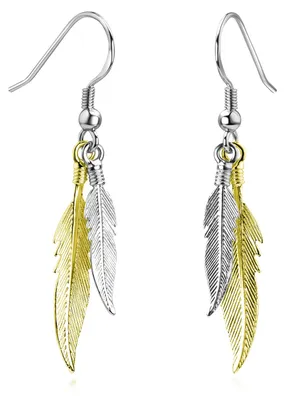 Produktbild von MATERIA Damen Ohrringe Gold hängend - Feder Ohrhänger 925 Silber rhodiniert + vergoldet  in Geschenk-Box SO-119-Gold