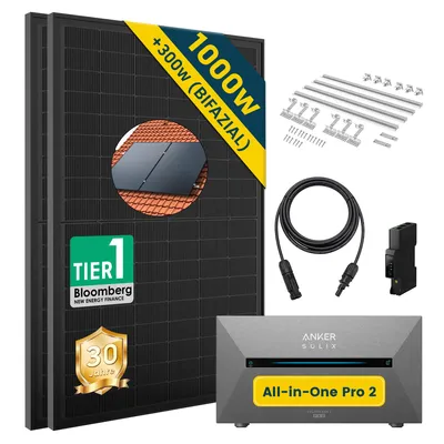Produktbild von Balkonkraftwerk mit Speicher Anker Solix Solarbank 2 E1600 PRO 1000W(500W*2)+Ziegeldach Halterung