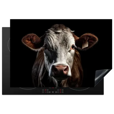 Produktbild von KitchenYeah© Herdabdeckplatte Kühe - Tiere - Porträt - Schwarz , 76x51cm, Küche Deko, Glaskeramikkochfeld Herdabdeckung, Abdeckplatte fùr Kochfeld