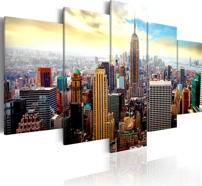 Produktbild von Leinwandbilder New York 200x100 cm Vlies Leinwandbild 5 tlg Kunstdruck modern Wandbilder XXL Wanddekoration Design Wand Bild - Stadt City NY Skyline Wolkenkratzer Architektur 030211-62