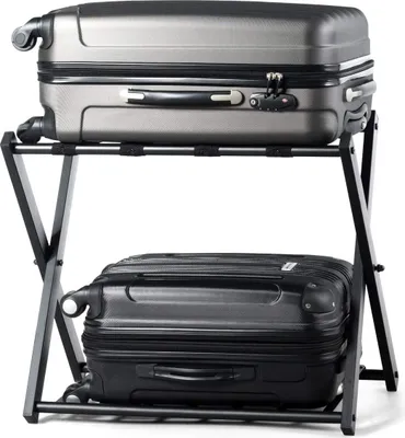 Produktbild von Kofferstaender klappbar Gepaeckablage Metall Kofferablage Kofferbock platzsparend Kofferaufbewahrung Gepaeckstaender für Gaestezimmer Hotel Schlafzimmer 68 x 43 x 58 cm Schwarz