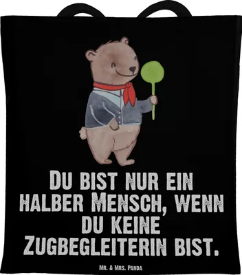 Produktbild von Mr. & Mrs. Panda Tragetasche Zugbegleiterin Herz - Schwarz - Geschenk, Shopping Tasche, Schultasche, Jutetasche, Laptoptasche, Einkaufstasche, Tote Bag