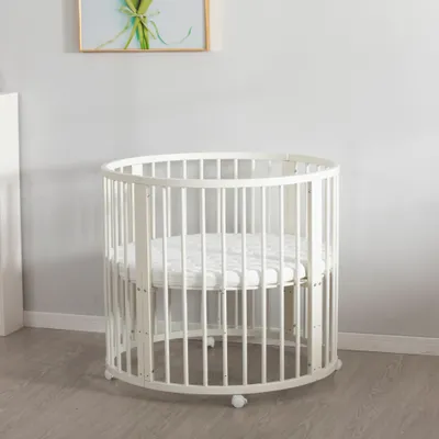 Produktbild von Buxibo Baby-Laufstall – Bodenlaufstall – Spielbox – Laufstall – rund – inklusive Matratze – auf Rollen – 92 x 92 x 80,5 cm – Weiß