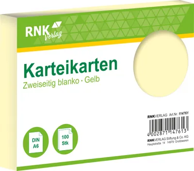 Immagine prodotto di RNK Verlag 114761 Schede - DIN A6, bianche, gialle, 100 schede