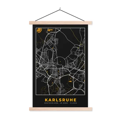 Produktbild von MuchoWow® Textilposter Karlsruhe - Gold - Stadtplan - Karte - Deutschland 40x60 cm mit holzfarbenen Rahmen - Poster