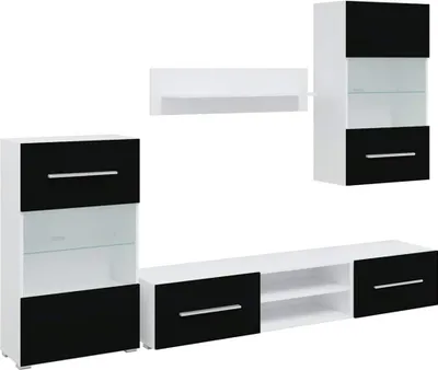 Immagine prodotto di vidaXL Pensile a 5 elementi con illuminazione a LED nero opaco a base di legno