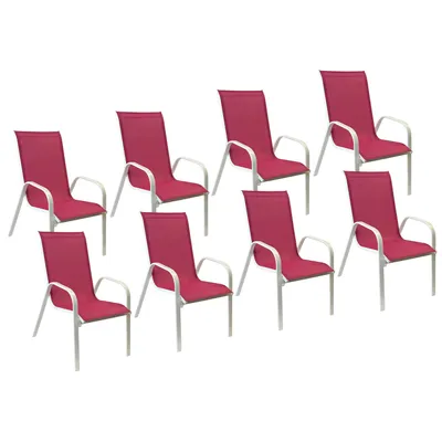 Image de Lot de 8 chaises MARBELLA en textilène rose - aluminium blanc