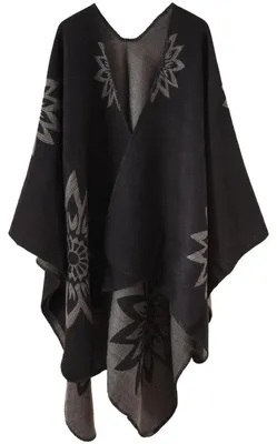 Produktbild von Damen Poncho Cape Strickjacke Schal Wrap Einheitsgröße Schwarz 130x160 cm 100%.Polyacryl