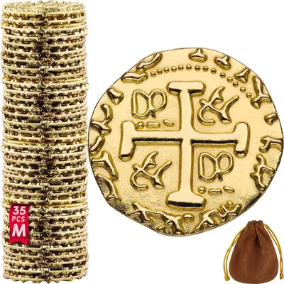 Productafbeelding van Middelgrote goudkleurige metalen piratenmunten - Set van 35 - Schatmunten - 22 mm set
