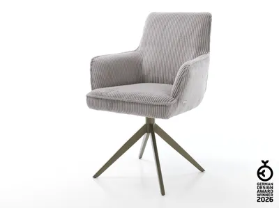 Produktbild von DELIFE Drehstuhl Heira-Flex mit Armlehnen Cord Silbergrau Kreuzgestell breit Effektfinish Titan 360° drehbar Wippfunktion Taschenfederkern