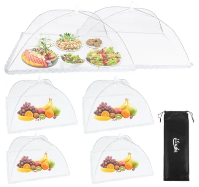 Produktbild von XXL-Fliegengitterabdeckungen, 6er-Set, Lebensmittelabdeckungen, 3 Größen, faltbare Kuchenabdeckung, Fliegengitter, Lebensmittelabdeckung, perfekter Schutz vor Fliegen für Lebensmittel, Obst, Picknicks, Grillabende, weiß