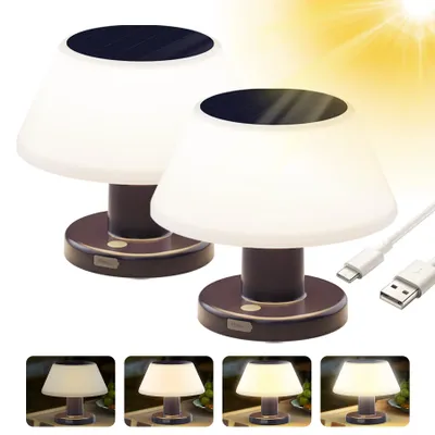 Obrázek produktu pro 2PCS LED solární stolní lampa venkovní stmívatelná, solární nabíjení a USB 2 v 1 Solární stolní lampa venkovní a vnitřní pro stůl Zahrada Kempování Ložnice Teplá bílá