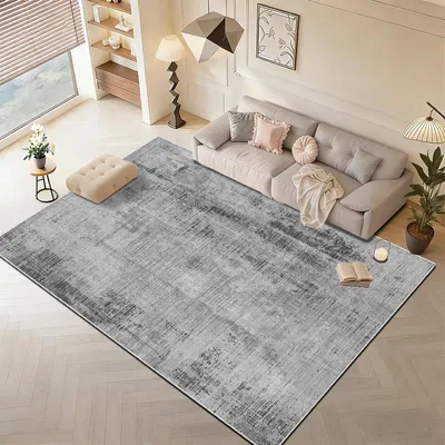 Image de Tapis pour salon, 160x230 cm, gris, lavable, à poils courts, motif abstrait, antidérapant