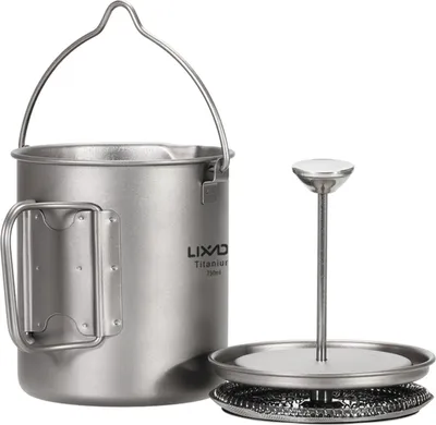 Immagine prodotto di 750 ml Tazza da campeggio leggera in titanio con pressa francese - Caffettiera portatile con coperchio per esterni, campeggio ed escursioni