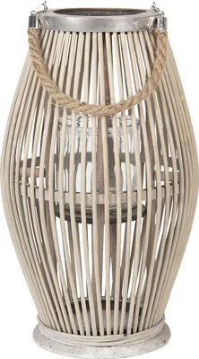Image de Clayre & Eef Photophore Ø 23x40 cm Gris Bois Verre Rond
