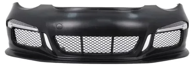 Zdjęcie produktu dla Zderzak do Porsche 911 997 (05–12) – stylizacja na wzór modelu 991 GT3 z diodowymi światłami do jazdy dziennej (DRL) i bocznymi światłami pozycyjnymi.