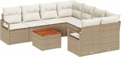 Image de Ensemble de canapés de jardin vidaXL avec rangement, 9 pièces, beige et crème, en polyrotin