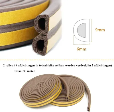 Immagine prodotto di Nastro sigillante autoadesivo, 30 metri, 9 mm x 6 mm, per porte e finestre