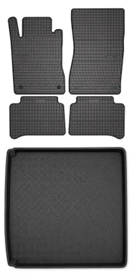 Zdjęcie produktu dla Dywaniki gumowe + mata bagażnika do Mercedes-Benz Klasa E W211 2002-2009 (kombi) – czarne, dopasowane – Wielganizator SolidPRO