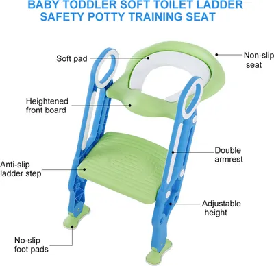 Produktbild von Baby Kleinkind weicher Toilettenstuhl Leiter verstellbare Sicherheit Töpfchen Training Sitz (blau grün)