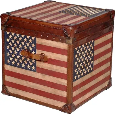 Zdjęcie produktu dla Casa Padrino kufer Stars & Stripes Brown / Multicoloured 49 x 44 x H. 57 cm - Ręcznie wykonany kufer z prawdziwej skóry o wyglądzie walizki