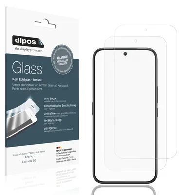 Produktbild von 2x Schutzfolie für Tecno Camon 50 matt - Anti-Shock 9H Folie dipos Glass Kunststoffglas