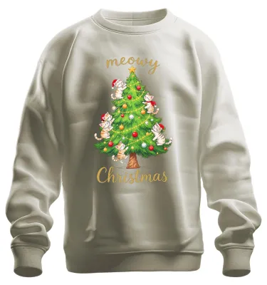 Produktbild von meowy Christmas Katzen Weihnachtsbaum niedlich Sweatshirt Pullover, Natur, S