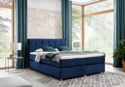 Produktbild von Boxspringbett Schlafzimmerbett Bett BARTOLO DELUX Stoff Dunkelblau 120x200cm