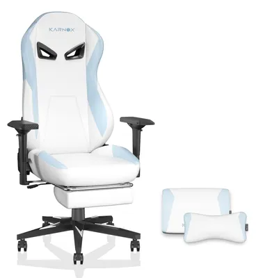 Image de Chaise de gaming KORNOX en PU, avec repose-pieds, dossier haut, réglable en hauteur, avec support pour la tête et le bas du dos - Blanc et bleu