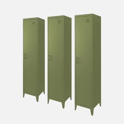 Produktbild von sweeek - 3er-Set industrielle Kleiderschränke aus Stahl mit 4 Ablageflächen - Khaki