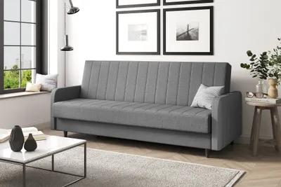 Produktbild von MEBLINI Sofa mit Schlaffunktion - Schlafcouch Ausziehbar - Schlafsofa mit Bettkasten - Sofabett - Couch mit Schlaffunktion - Klappsofa - ANDRES 3 - 218x87x93cm - Grau Webstoff