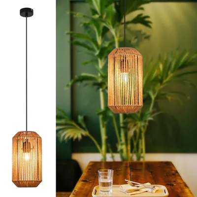 Produktbild von ZMH Pendelleuchte Esstisch Hängelampe Vintage Pendellampe Esszimmer Rattan Hängeleuchte E27 Lange Laterne Design 1 Flammig Esstischlampe für Schlafzimmer Bett Wohnzimmer Flur(Glühbirne nicht enthalten)