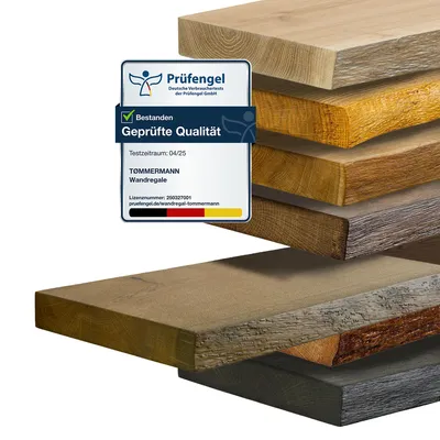 Produktbild von tømmermann Wandregal mit Baumkante Schweberegal massiv Eiche - Bücherregal Regal Hängeregal Regalbrett Wandboard Wand Shelf | 90 cm Farbe Wild Asche