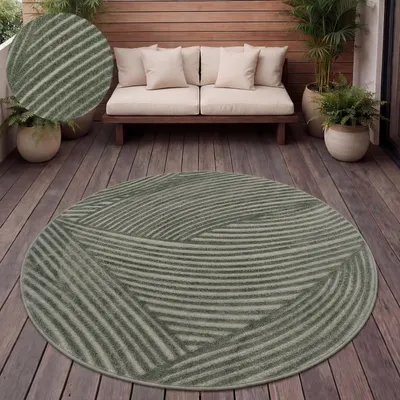 Image de Tapis d'extérieur Résistant aux intempéries Balcon Salon Scandinave Boho Unicolore Taille 120 cm Rond