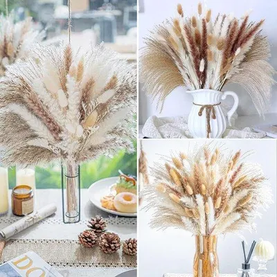 Zdjęcie produktu dla Ibenzoa® Zestaw dekoracyjny z traw pampasowych, 49 elementów, ok. 44 cm – naturalna trzcina, trawa "zającza kitka" i trawa pampasowa, idealne do bukietów w stylu boho, girland i dekoracji wnętrz