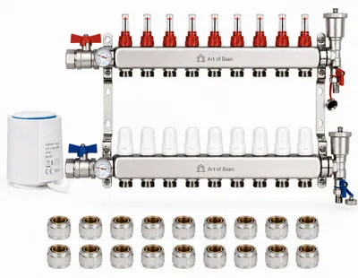 Produktbild von Heizkreisverteiler 9-fach Komplettset Edelstahl Fußbodenheizung