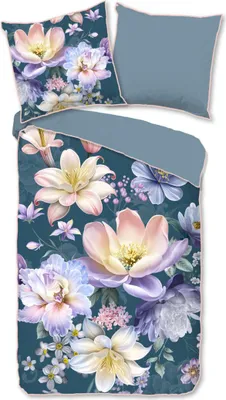 Productafbeelding van Descanso Dekbedovertrek "bloemen" - Petrol - (135x200 cm) - Katoen Satijn