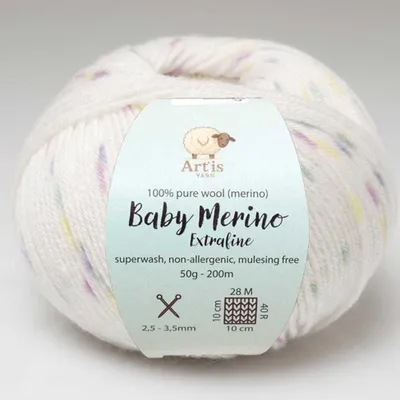 Produktbild von Baby Merino Extrafine Art'is Yarn 100% Wolle | Mulesing-frei & Superwash (50g / 200m) (810 milchweiß gepunktet)