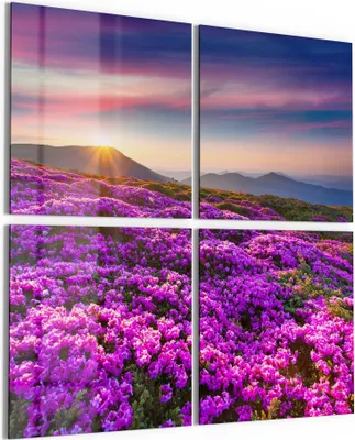 Produktbild von DEQORI Glasbild Echtglas 4x50x50 cm 'Magische Bergwiese' Wandbilder XXL groß