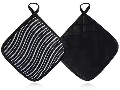 Immagine prodotto di Pezzi di cotone per asciugamani, 2 pezzi, 20 x 20 cm, resistenti al calore, lavabili, antiscivolo, con motivo a righe nere