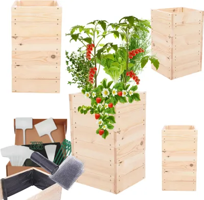 Produktbild von MODO24 Hochbeet Holz, Pflanzkasten, Massivholz, Kiefer, Kräuterbeet, Blumenkasten, Garten, Terrasse, 54x33x30 cm, Natur, ZP06