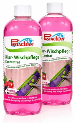 Produktbild von Pastaclean Bodenreiniger Klar Wischpflege Konzentrat 2x 1000 ml – fruchtiger Duft, rutschhemmend nach DIN 18032, für alle Böden & Wischroboter