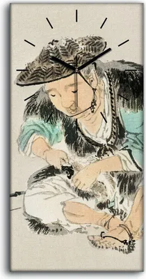 Produktbild von Wandbild Leinwand Bilder Wanduhr 30x60 Malerei Asiatische Fischer Kunst - schwarze Hände
