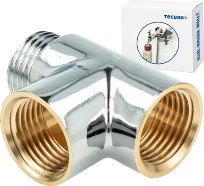Produktbild von tecuro 2-Wege Verteiler T-Stück, allseitig 1/2 Zoll, Messing verchromt