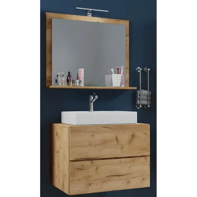 Produktbild von VCM 3-tlg. Waschplatz Waschtisch | Waschbecken Unterschrank Breite 60 cm | Badmöbel Set mit Schubladen Spiegel | Lendas